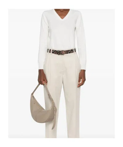 Brunello Cucinelli Cashmere Sweater With Monili In White