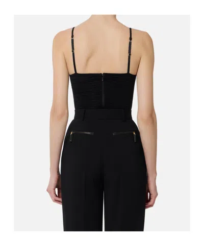 Elisabetta Franchi Stretch Jersey Bodysuit With Draping In Black