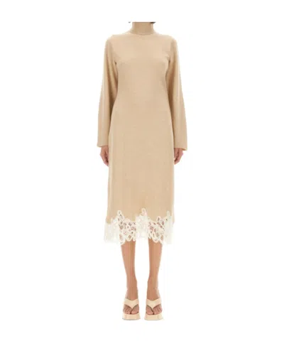 Fabiana Filippi Knit Dress With Lace Hemline In Neutral