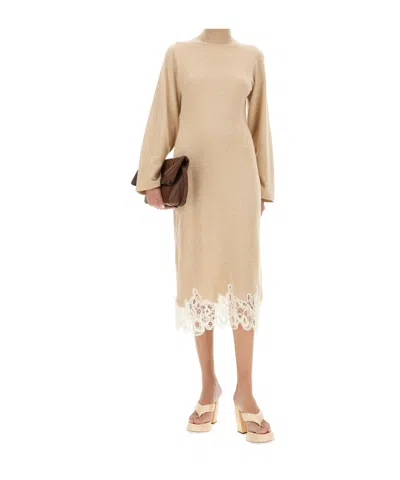 Fabiana Filippi Knit Dress With Lace Hemline In Neutral