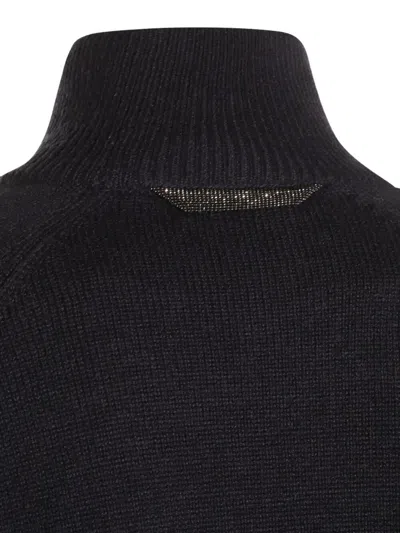 Brunello Cucinelli Ribbed Turtleneck Knitwear Long Sleeves In Black