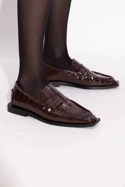 Ganni Loafers Crocodile Texture Studs Decorative