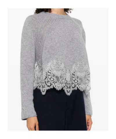 Ermanno Scervino Cashmere Sweater With Lace Trim In Gray
