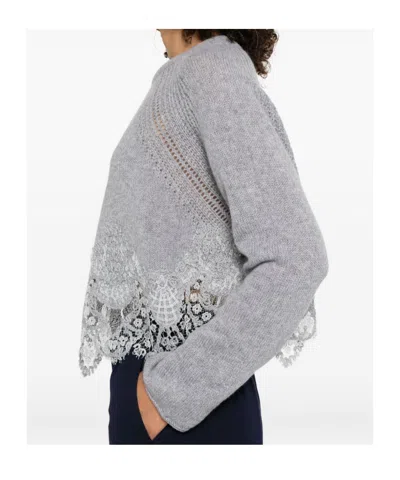 Ermanno Scervino Cashmere Sweater With Lace Trim In Gray