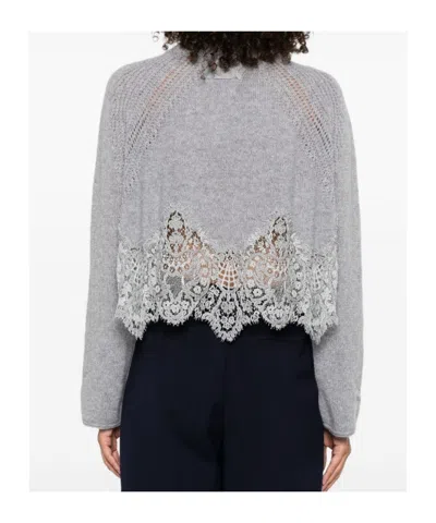 Ermanno Scervino Cashmere Sweater With Lace Trim In Gray