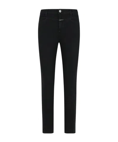 Closed Zippered Tapered Denim Jeans In Black