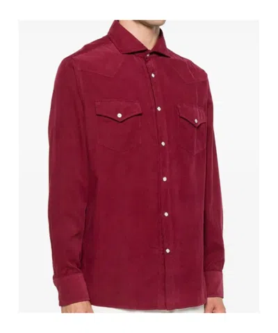 Brunello Cucinelli Easy Fit Western Shirt In Corduroy In Red