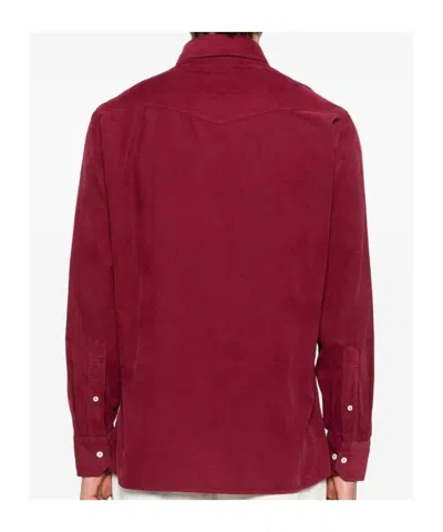 Brunello Cucinelli Easy Fit Western Shirt In Corduroy In Red