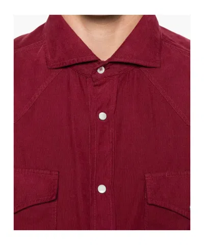 Brunello Cucinelli Easy Fit Western Shirt In Corduroy In Red