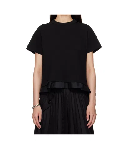 Sacai X Women's Nylon Twill X Cotton Jersey T-shirt In Black