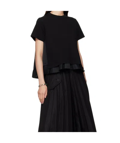 Sacai X Women's Nylon Twill X Cotton Jersey T-shirt In Black