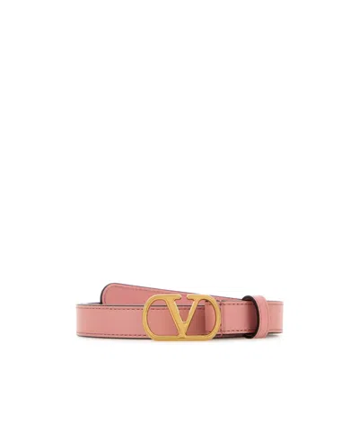 Valentino Pink Leather Vlogo Belt In Pink