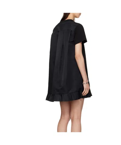 Sacai Ruffled Hem T-shirt Dress With Relaxed Silhouette In Black