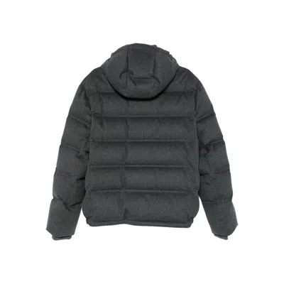 Brunello Cucinelli Men Grey Quilted Design Hooded Neckline Zip Fastening Long Sleeves In Black
