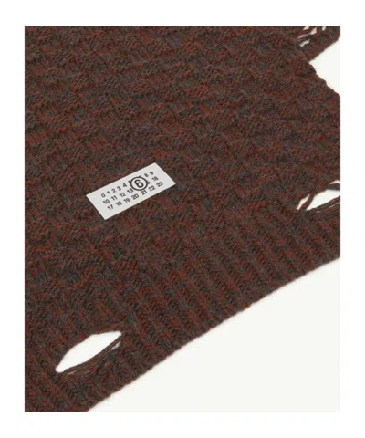Mm6 Maison Margiela Mm6 By Maison Margiela Textured Ribbed Knit Scarf With Open-hole Detail