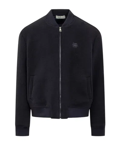 Etro Wool Bomber Jacket In Blue