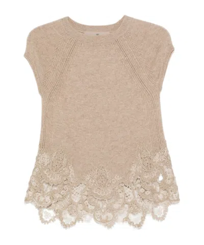 Ermanno Scervino Lace-trimmed Knit T-shirt