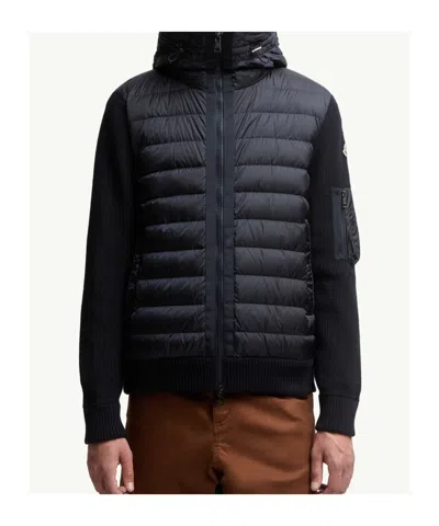 Moncler Wool Blend Tricot Down Jacket In Blue