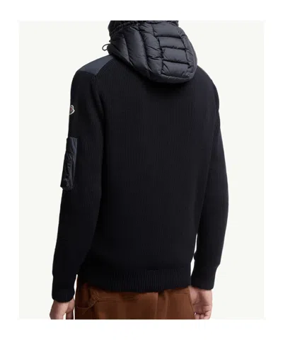 Moncler Wool Blend Tricot Down Jacket In Blue