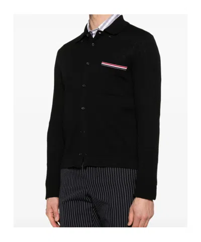 Thom Browne Button-front Knit Cardigan With Grosgrain Detailing In Black