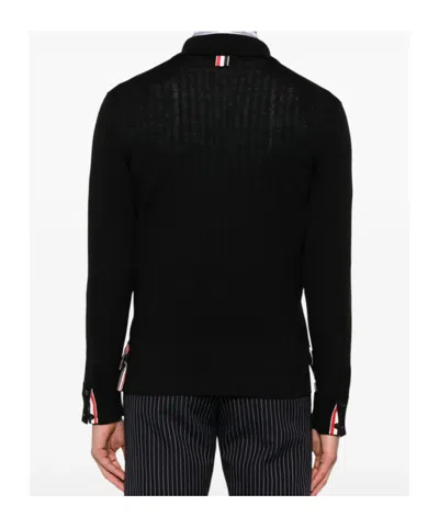 Thom Browne Button-front Knit Cardigan With Grosgrain Detailing In Black