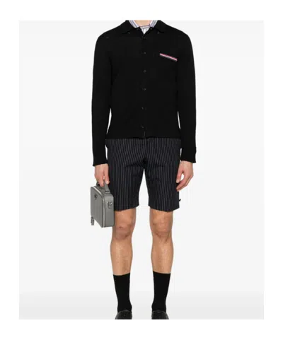 Thom Browne Button-front Knit Cardigan With Grosgrain Detailing In Black