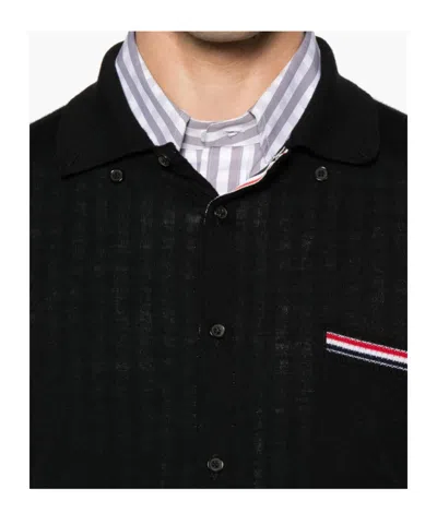 Thom Browne Button-front Knit Cardigan With Grosgrain Detailing In Black