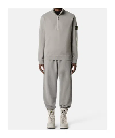 Stone Island Regular-fit Half-zip Sweatshirt With Ribbed Inlays In Gray