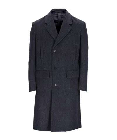 Prada Tailored Grey Coat With Notched Lapel In Black