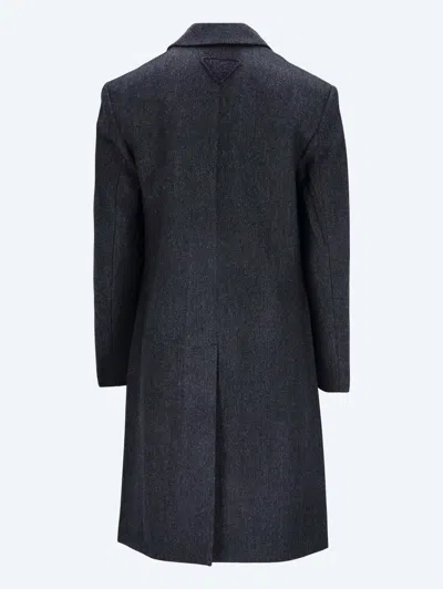 Prada Tailored Grey Coat With Notched Lapel In Black