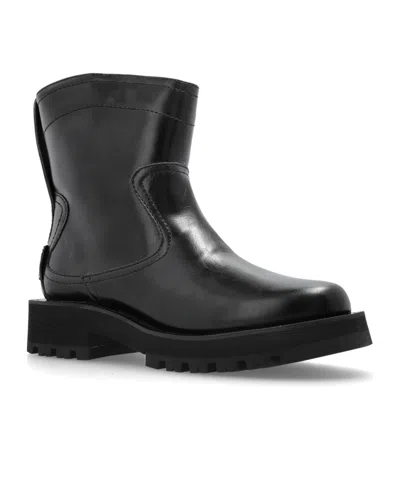 Ganni Black Low Black Oleatex Boots In Black