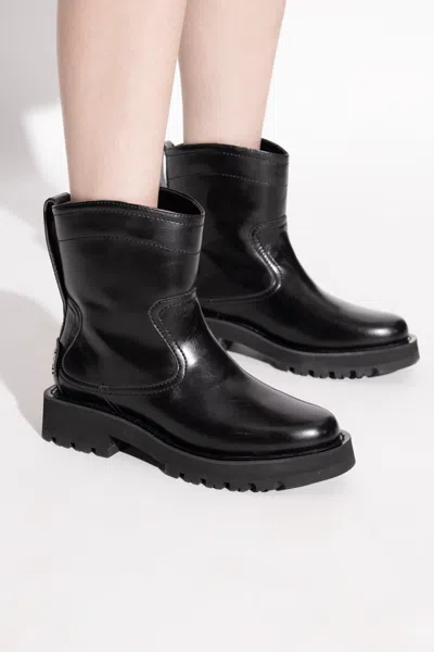 Ganni Black Low Black Oleatex Boots In Black