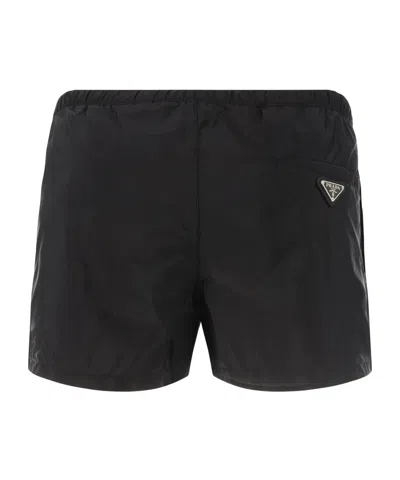 Prada Contrast Stitching Swim Shorts In Black