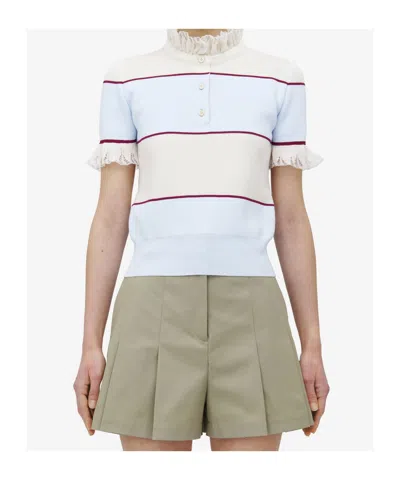 Alexander Mcqueen Mcqueen Lace Ruffle Stripe Polo In White