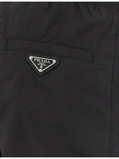 Prada Contrast Stitching Swim Shorts In Black