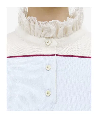 Alexander Mcqueen Mcqueen Lace Ruffle Stripe Polo In White