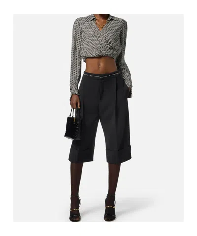 Elisabetta Franchi Georgette Shirt With Geometric Print In Gray