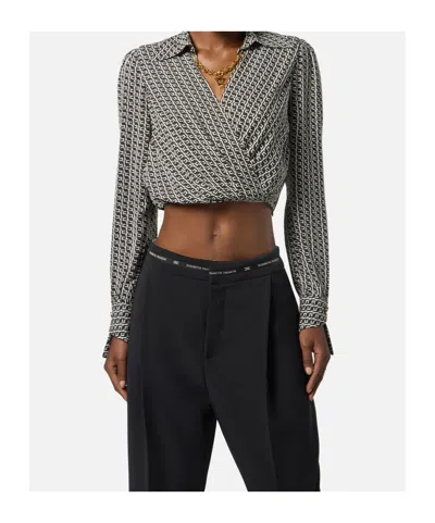 Elisabetta Franchi Georgette Shirt With Geometric Print In Gray