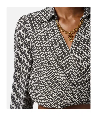 Elisabetta Franchi Georgette Shirt With Geometric Print In Gray