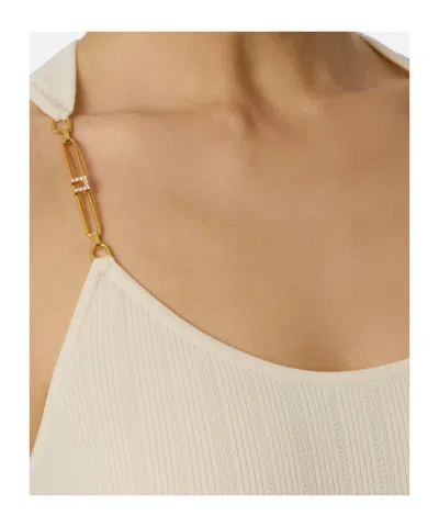Elisabetta Franchi Top In Ribbed Knit Fabric With Openwork Details In White
