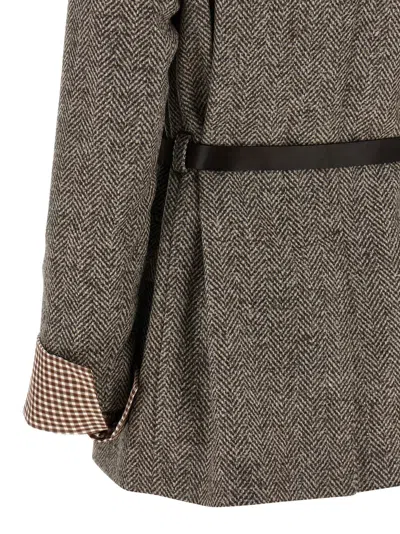 Brunello Cucinelli Herringbone Belted Blazer In Brown