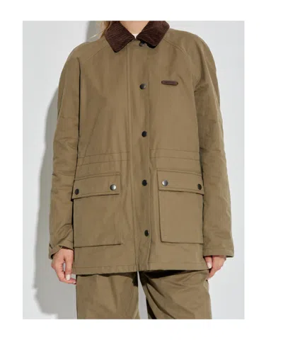 Moschino Corduroy-collar Utility Jacket In Brown