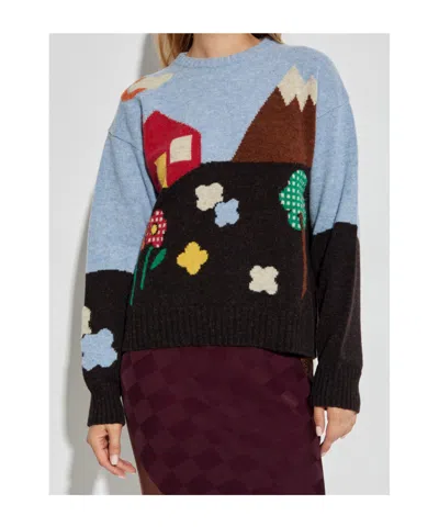 Moschino Shetland Wool Sweater With Landscape Intarsia In Multi