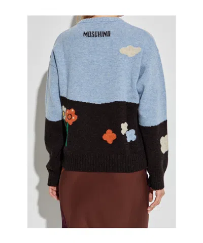 Moschino Shetland Wool Sweater With Landscape Intarsia In Multi