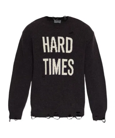 Moschino Distressed Ribbed Sweater With Cuffs And Hem In Black