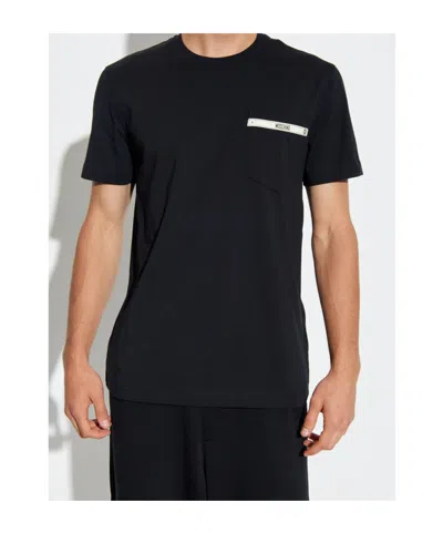 Moschino Logo Ribbon Pocket T-shirt In Black Cotton In Black