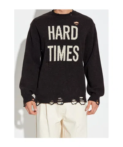 Moschino Distressed Ribbed Sweater With Cuffs And Hem In Black