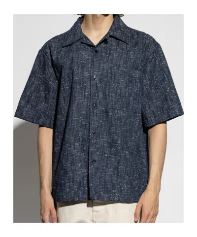 Bottega Veneta Lapel Short-sleeved Shirt In Blue