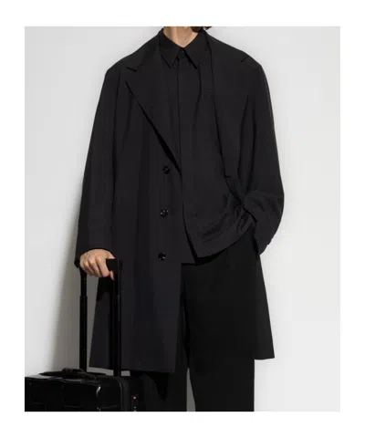 Bottega Veneta Lapel Long Sleeve Coat In Black