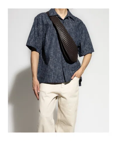 Bottega Veneta Lapel Short-sleeved Shirt In Blue